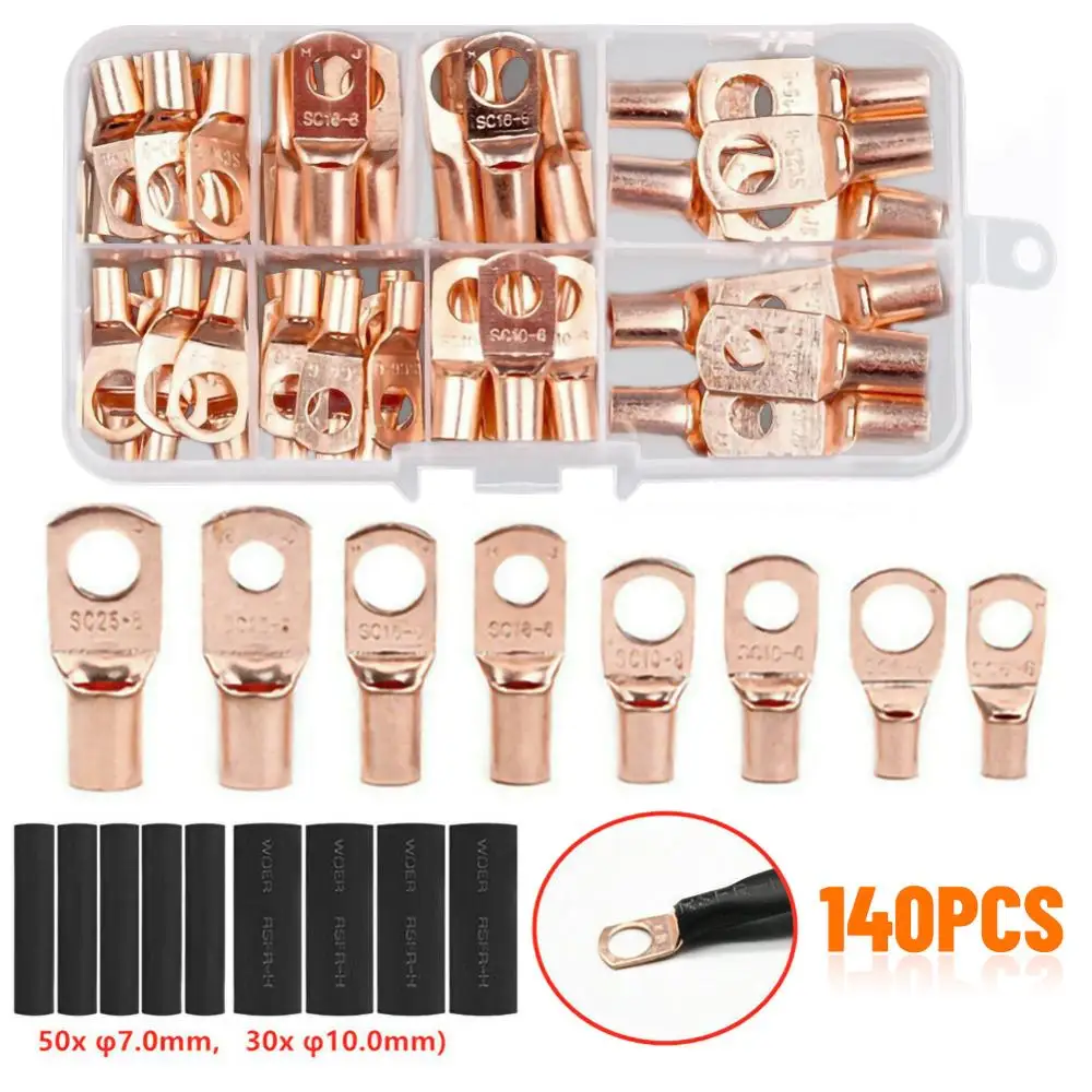 140PCS Car Copper Wire Ring Terminal Lug Closed End Crimp Connectors SC Battery Welding Bare Connectors Set Kits
140PCS Car Copper Wire Ring Terminal Lug Closed End Crimp Connectors SC Battery Welding Bare Connectors Set Kits