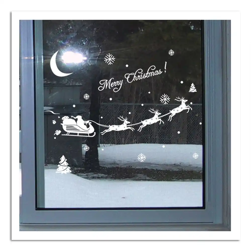 pvc christmas santa claus carriage window sticker wall decal