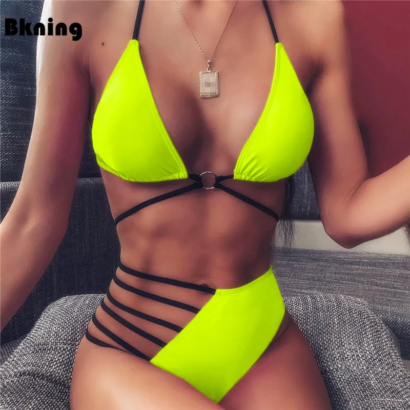Bkning Sexy String Bikini Swimwear Neon Green Bikinis Set Female High Waisted Bathing Suits Halter Top Backless Bandage Bikiny
Bkning Sexy String Bikini Swimwear Neon Green Bikinis Set Female High Waisted Bathing Suits Halter Top Backless Bandage Bikiny