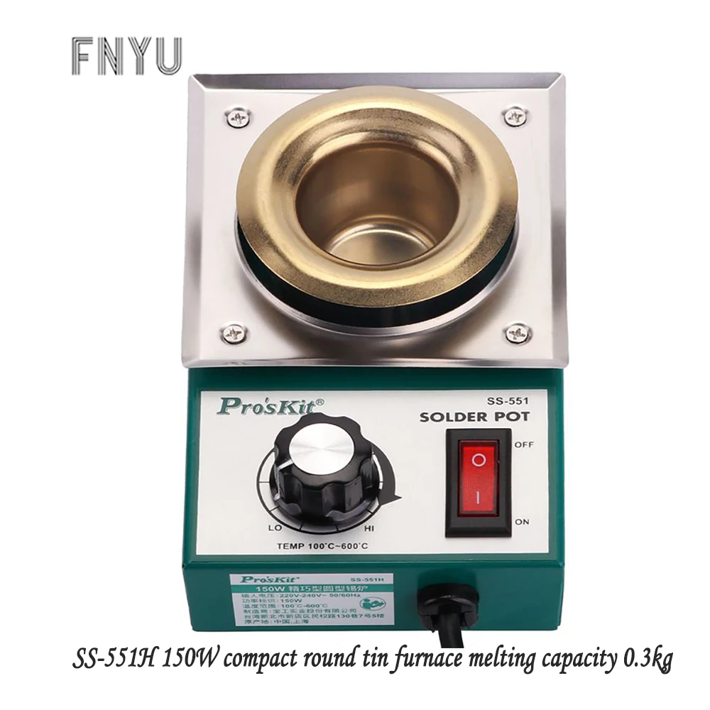 

Pro'skit SS-551H 220V 150W stainless steel welding pot melting tin 0.3kg round tin furnace welding bath temperature 100-600