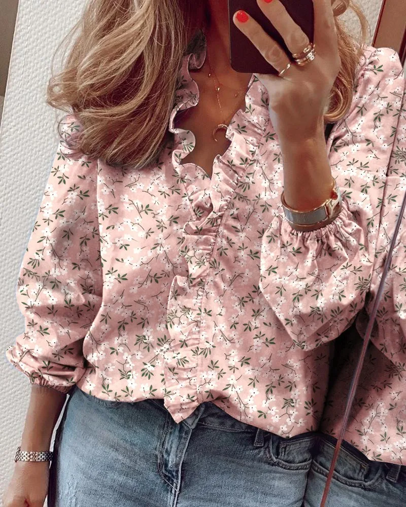 Şık moda baskı fırfır bluz gömlekleri ofis bayan 2020 sonbahar ince uzun kollu bluzlar kadınlar seksi v yaka artı boyutu Tops Şık moda baskı fırfır bluz gömlekleri ofis bayan 2020 sonbahar ince uzun kollu bluzlar kadınlar seksi v yaka artı boyutu Tops