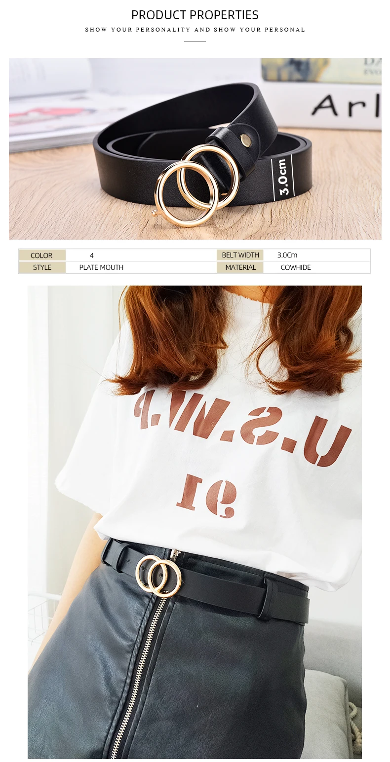 NO.ONEPAUL Designer's famous brand leatherhigh quality belt fashion alloy double ring circle buckle girl jeans dress wild belts H935ba8af833c4a1cb0db96e19fb57314O