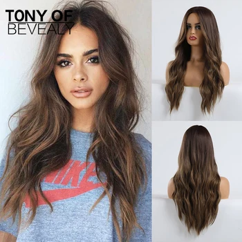 Long Wavy Ombre Brown Natural Hair Wigs Middle Part Heat Resistant Synthetic Wigs for Black Woman Cosplay Party Wigs 
Long Wavy Ombre Brown Natural Hair Wigs Middle Part Heat Resistant Synthetic Wigs for Black Woman Cosplay Party Wigs