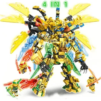 

Ninjago 2020 Ninja Dragon Blocks 4in1 Gold Saints Buiding Bricks KAI JAY ZANE Figures Model Set Education Toys for Children