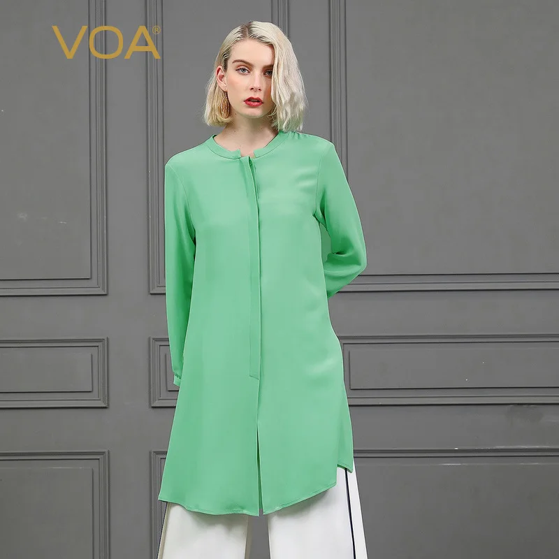 VOA silk double-layer concealed placket high split Mock Neck with pleats fashion casual loose shirt B5112
VOA silk double-layer concealed placket high split Mock Neck with pleats fashion casual loose shirt B5112