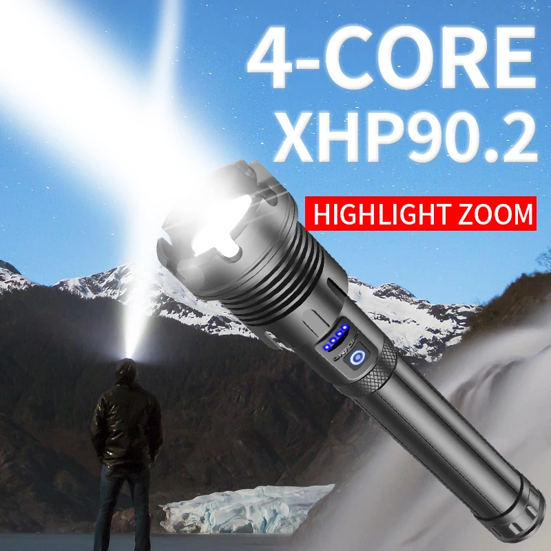 Super Bright LED Flashlight Torch 4-Cores XHP90 7 Lighting modes Zoom Torch Powerful Portable Lantern camping light 2500lms
Super Bright LED Flashlight Torch 4-Cores XHP90 7 Lighting modes Zoom Torch Powerful Portable Lantern camping light 2500lms