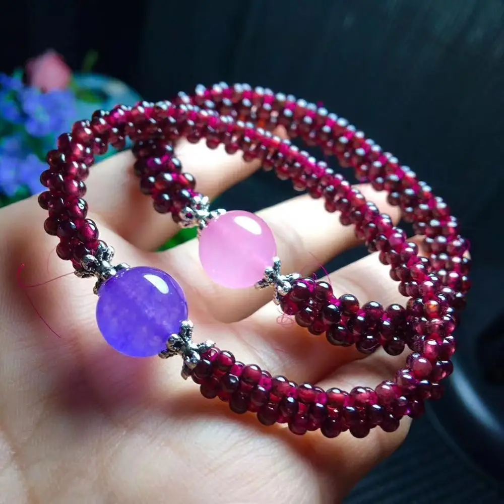 Фото Natural Wine Red Garnet Quartz Round Beads 10mm Clear Rose Amethyst Beaded Bracelet Women Fashion Stone AAAAA | Украшения и