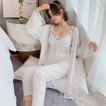 Silk Nightgown Set Women 3pcs Robe Suit Spring Sleepwear Pajamas Sexy Nightwear Sleep Kimono Gown Palace Lace Princess Bathrobe
Silk Nightgown Set Women 3pcs Robe Suit Spring Sleepwear Pajamas Sexy Nightwear Sleep Kimono Gown Palace Lace Princess Bathrobe