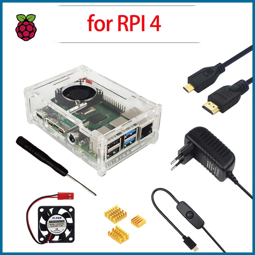 S ROBOT Raspberry Pi 4 Model B Accessories Acrylic Case + Cooling Fan + Heatsink + Switch Power Adapter + Micro HDMI RPI165
S ROBOT Raspberry Pi 4 Model B Accessories Acrylic Case + Cooling Fan + Heatsink + Switch Power Adapter + Micro HDMI RPI165