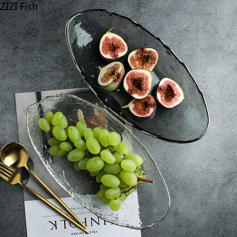Golden Edge Glass Fruit Tray Translucent Glass Candy Salad Dessert Plate Japanese-style Household Tableware
Golden Edge Glass Fruit Tray Translucent Glass Candy Salad Dessert Plate Japanese-style Household Tableware