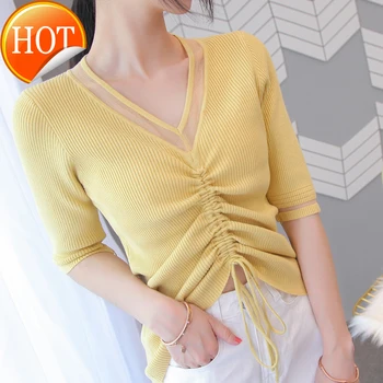 2020 Spring Autumn New lace-up mid-sleeve top slim-fit western style half-sleeve drawstring knitted bottoming shirt
2020 Spring Autumn New lace-up mid-sleeve top slim-fit western style half-sleeve drawstring knitted bottoming shirt