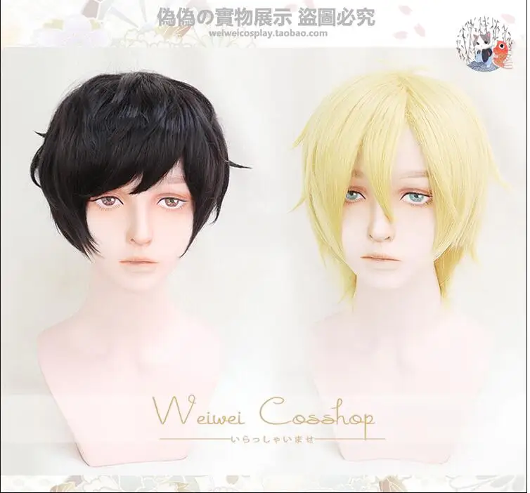 

Anime Halloween Banana Fish Aslan Jade Callenreese Eiji Okumura Cosplay Wig Blonde/ Black Hair Role Play + Wig Cap