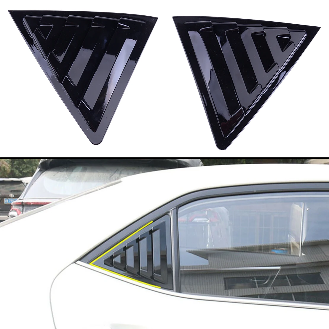 CITALL Glossy Black Rear Window Louver Sun Shade Vent Cover Fit for Toyota Camry Sedan 2018-2019 