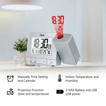 Alarm Clock With Digital Projector LED Electronic Table Snooze Backlight Temperature Humidity Watch With Time Projection
Alarm Clock With Digital Projector LED Electronic Table Snooze Backlight Temperature Humidity Watch With Time Projection