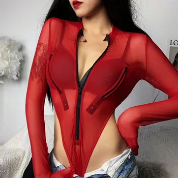 Red Mesh Gauze Bodysuit Long Sleeve Female Perspective Zipper Sexy Wild Tight Bottoming Lingerie Bodysuit Bikini Tiro Alto
Red Mesh Gauze Bodysuit Long Sleeve Female Perspective Zipper Sexy Wild Tight Bottoming Lingerie Bodysuit Bikini Tiro Alto