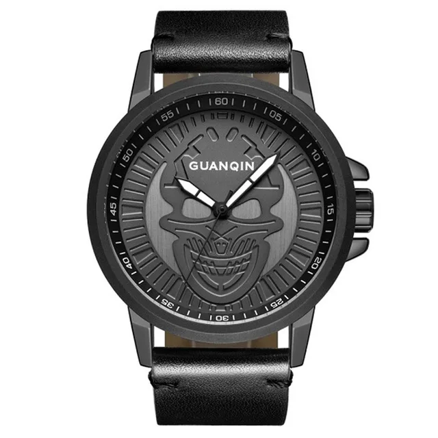 

GUANQIN GS19077 watches men luxury brand Big Dial Simple Design Punk Skull Sport Leather Strap Wristwatch Relogio Masculino