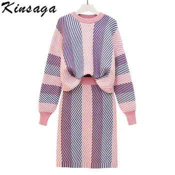 Autumn Knitted Sweater+skirt 2 Pieces Sets Korean Design Rainbow Striped Batwing Long Sleeve Pullover Jumper+pencil Skirts Suits
Autumn Knitted Sweater+skirt 2 Pieces Sets Korean Design Rainbow Striped Batwing Long Sleeve Pullover Jumper+pencil Skirts Suits