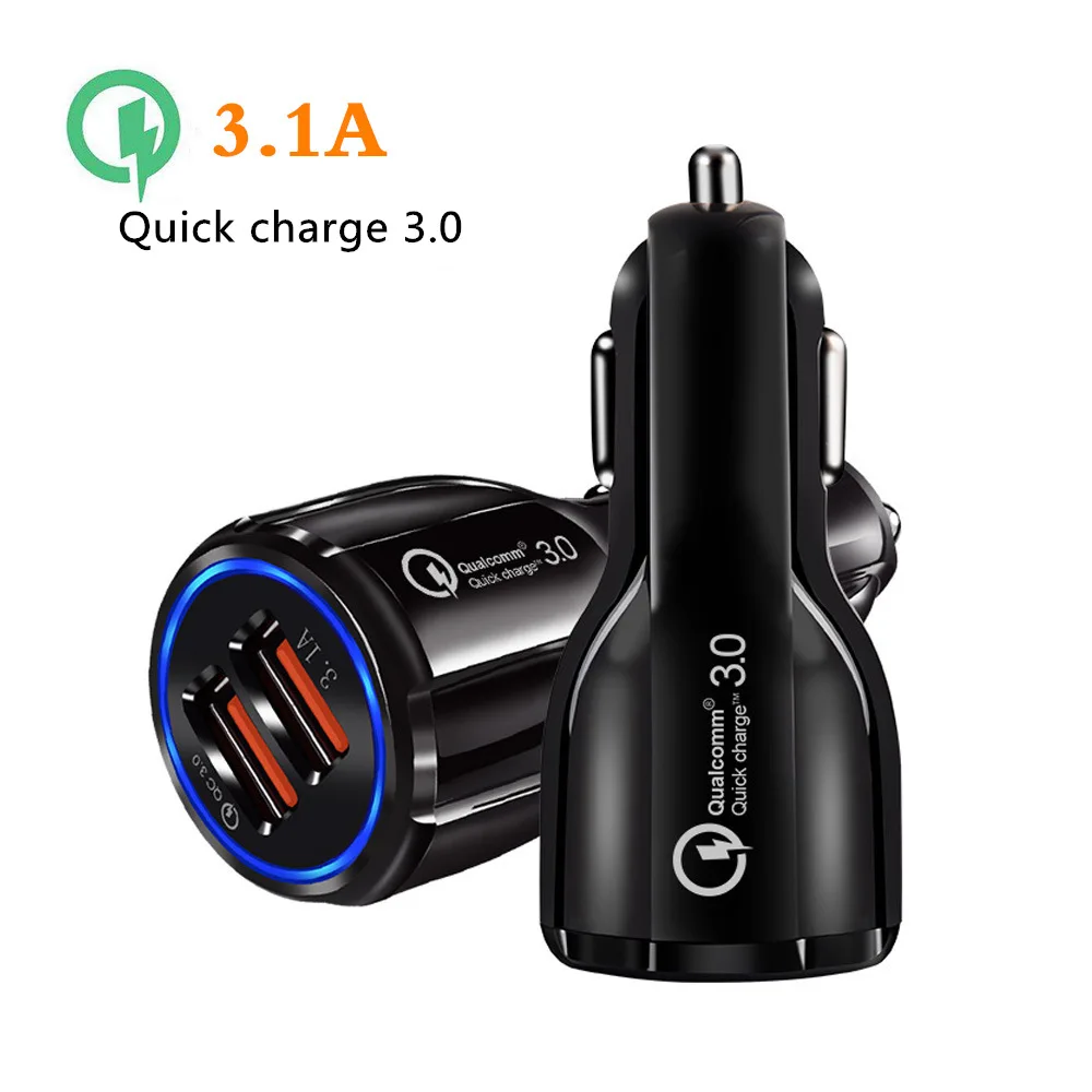 

Quick Charge 3.0 Car Charger 2 Ports USB Car Cigarette Lighter for Samsung Xiaomi iPhone Phone Auto Chargers 3.1A Output Power