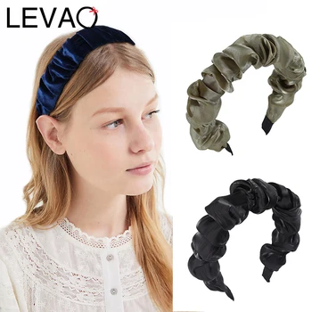 

LEVAO Satin Pleated Headbands Bezel Turban Women Hairband Female Solid Color Bohemia Girls Hair Accessories Headwear Head Hoop