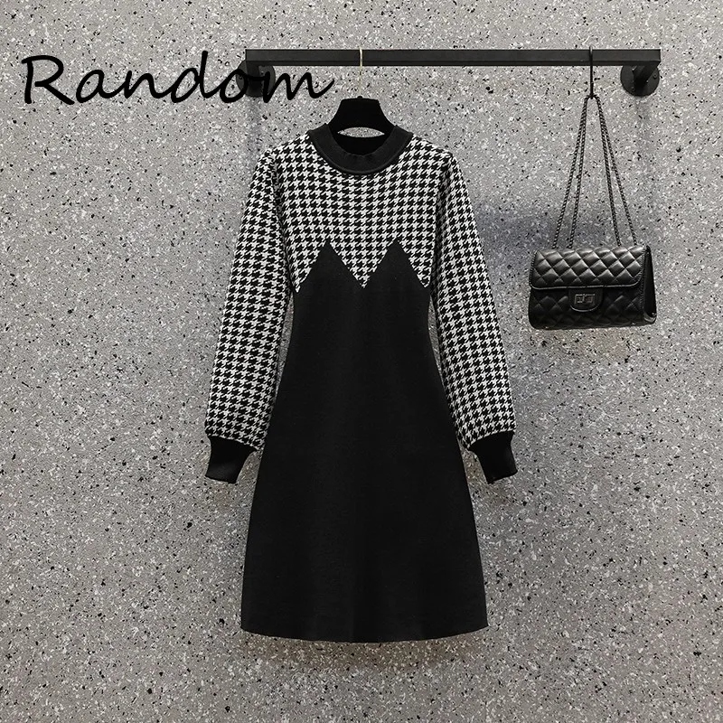 Knit Houndstooth Dress Female O Neck Korean Long Sleeve High Waist Patchwork Black Vestidos Mujer Winter Knee Dresses For Woman
Knit Houndstooth Dress Female O Neck Korean Long Sleeve High Waist Patchwork Black Vestidos Mujer Winter Knee Dresses For Woman