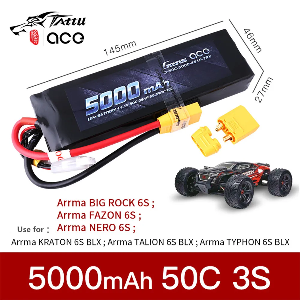 Gens ace 11 1 V 50C 3S 5000mAh Lipo аккумулятор с штепсельной вилкой XT60 для TRAxxAS TRX4 ARRMA Crawler |