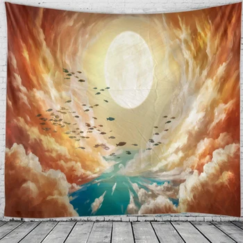 

Fishes cloud and sun tapestry Indian Mandala Hippie Macrame Tapestry Wall Hanging Boho decor Psychedelic Witchcraft Tapestry