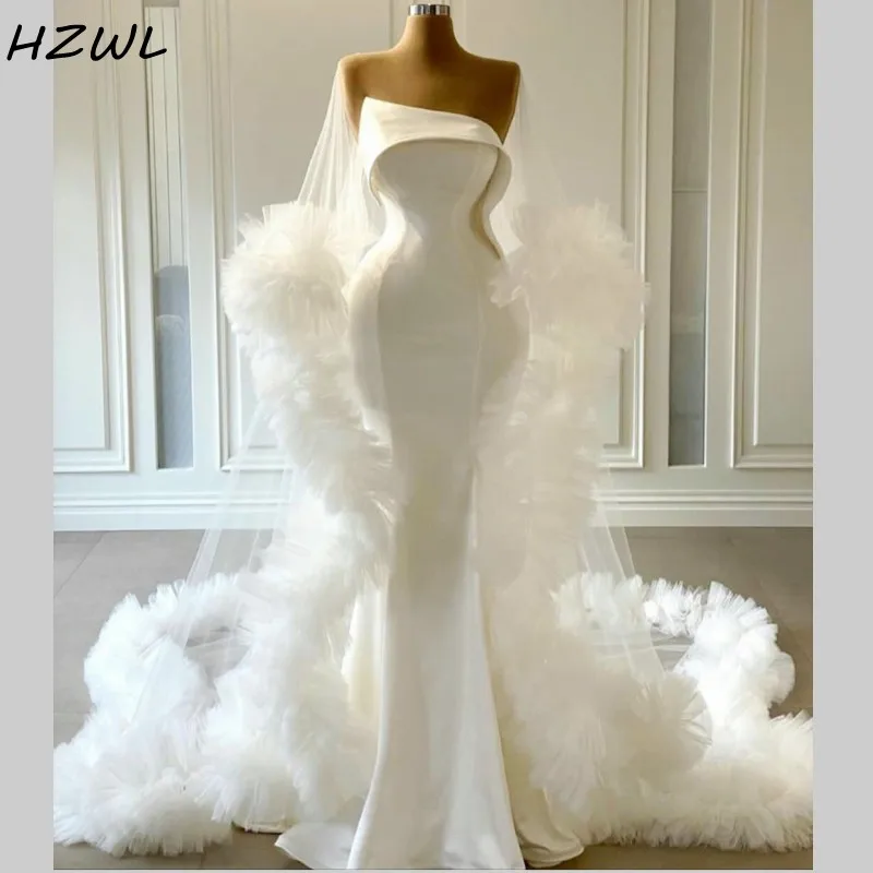 Modest Satin Mermaid Wedding Dresses with Wrap Ruffles Tulle Strapless Customize vestido de novia Fashion Bohemia Birdal Gowns
Modest Satin Mermaid Wedding Dresses with Wrap Ruffles Tulle Strapless Customize vestido de novia Fashion Bohemia Birdal Gowns