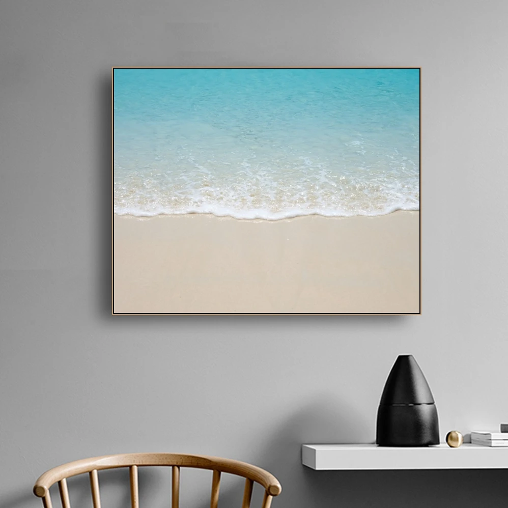 Постеры и принты в скандинавском стиле Картина на холсте морской пляж розовая