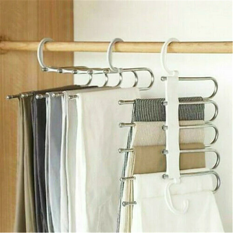 

1pc Fashion 5 in 1 Pant rack shelves Stainless Steel Clothes Hangers Multi-functional Wardrobe Hot Sale Magic Hanger