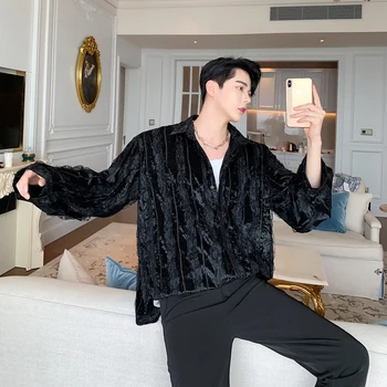 Men Vintage Fashion Black Gray Lace Velvet Striped Loose Long Sleeve Casual Shirt Male Women Streetwear Hip Hop Dress Shirts
Men Vintage Fashion Black Gray Lace Velvet Striped Loose Long Sleeve Casual Shirt Male Women Streetwear Hip Hop Dress Shirts