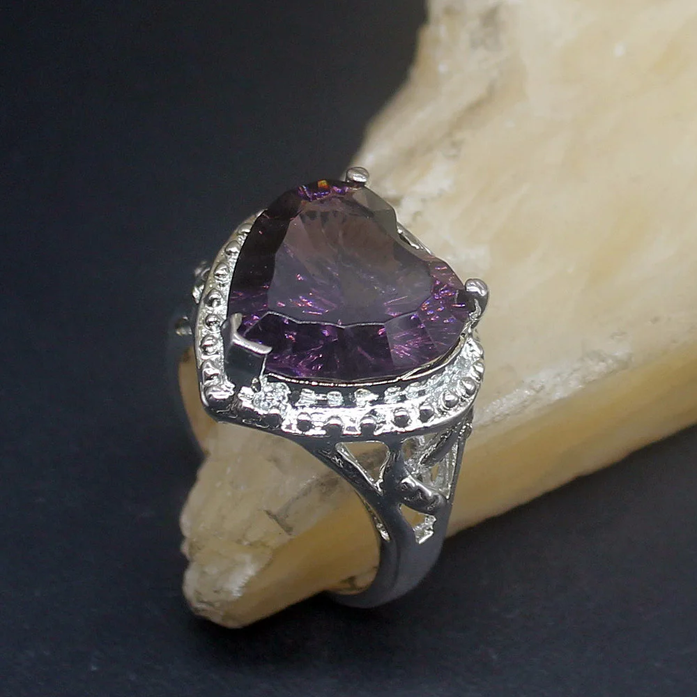 

Hermosa Solitaire Purple Amethyst Genuine 925 Silver Unique Band Ring Wedding Engagement Gifts for Women Size 7.5# 20214042