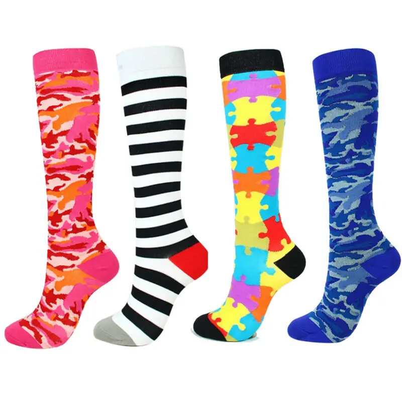 

Hot Socks Men Women Running Medical Nursing Sports Flight Travel Camouflage/Zebra Striped/ Puzzle Print Compression Crew Socks