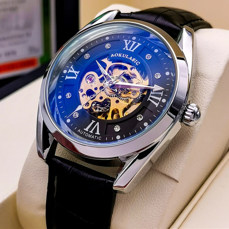 

AOKULASIC 2021 Automatic Male Mechanical Watches Self Winding Sport Skeleton Watch Men Waterproof Luminous Relojes Para Hombres