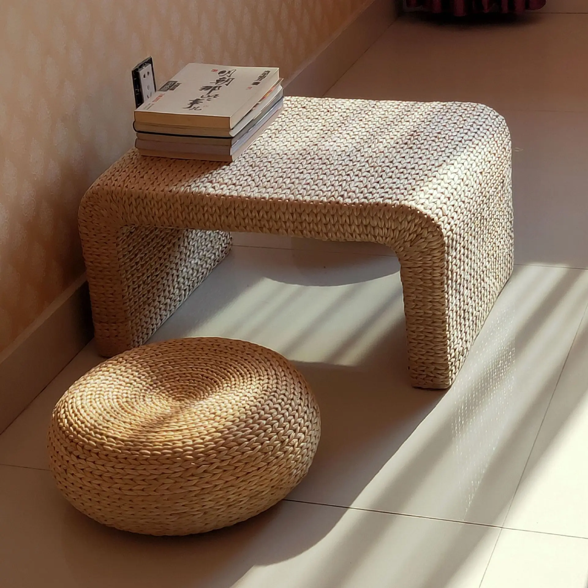 Фото Ротанговый соломенный чайный столик оконный японский однотонный деревянный | Наборы для гостиной (1005001646686334)