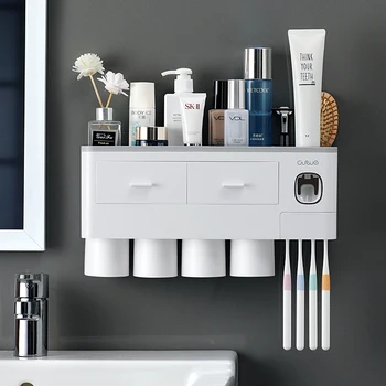 Bathroom Accessories organizer Set Toothbrush Holder Automatic Toothpaste Dispenser Holder Toothbrush Wall Mount Rack Tools Set
Bathroom Accessories organizer Set Toothbrush Holder Automatic Toothpaste Dispenser Holder Toothbrush Wall Mount Rack Tools Set