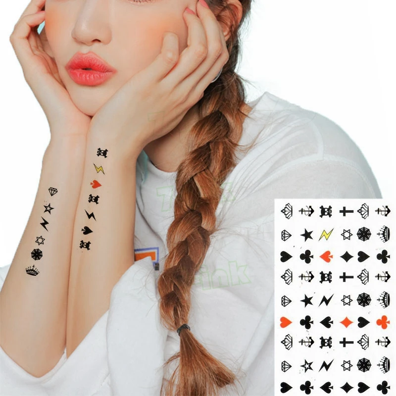 Temporary Tattoo Sticker Playing card suit lightning Crown Body Art Flash Tattoo Water Transfer fake tattoo for women men