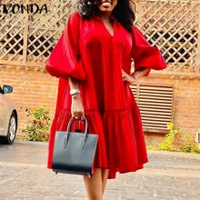 VONDA 2021 Women Plus Size Lantern Sleeve Dress Sexy V Neck Solid Color Holiday Robes Bohemian Party Vestidos Loose Baggy Robes
VONDA 2021 Women Plus Size Lantern Sleeve Dress Sexy V Neck Solid Color Holiday Robes Bohemian Party Vestidos Loose Baggy Robes