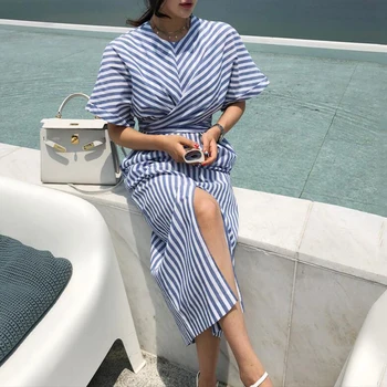Blue Stripe Batwing Sleeve Dress Midi Elegant Summer Split Tunic Dress Ladies Vesrido Casual Plus Size Women Fashion Streetwear
Blue Stripe Batwing Sleeve Dress Midi Elegant Summer Split Tunic Dress Ladies Vesrido Casual Plus Size Women Fashion Streetwear