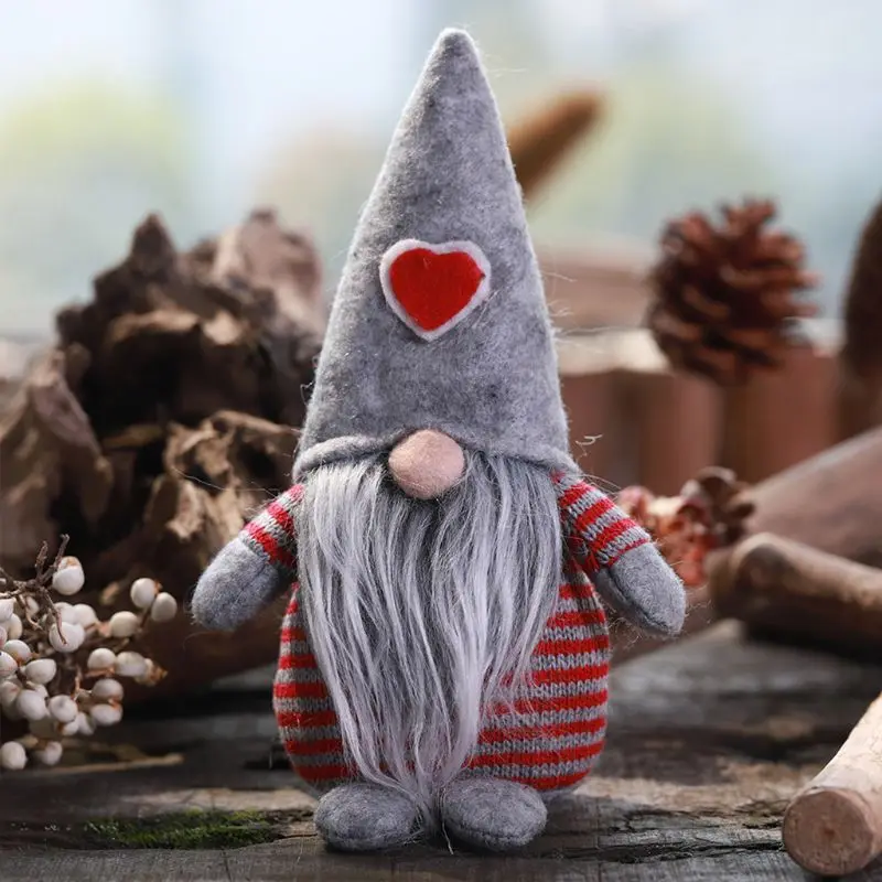 

Christmas Sitting Faceless Doll Cute Gnome Elf Dwarf Santa Plush Toy with Heart Cap Nordic Style Home Party Decoration Ornaments