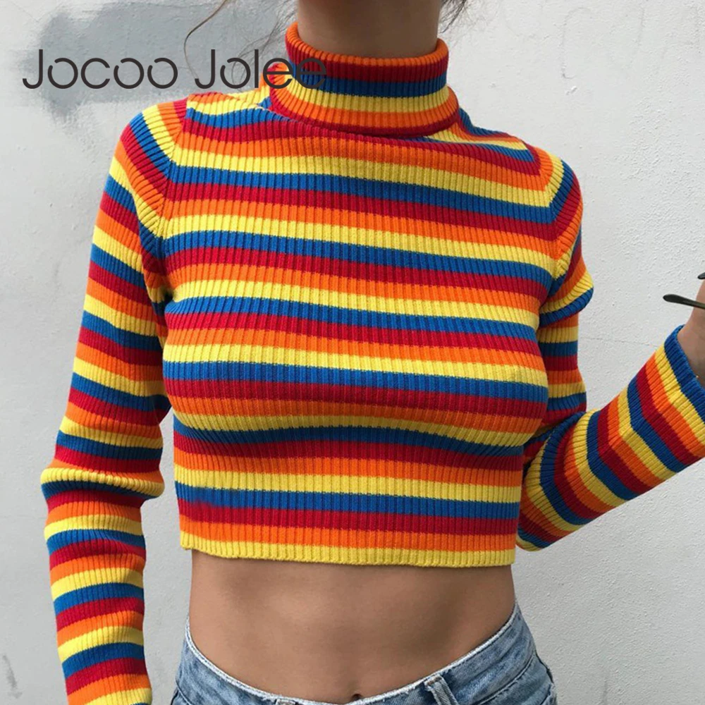 Jocoo Jolee Women Rainbow Sweater 2019 Fashion Colorful Striped Slim Turtleneck Knitted Sweater Sexy Long Sleeve KnitCrop Tops
Jocoo Jolee Women Rainbow Sweater 2019 Fashion Colorful Striped Slim Turtleneck Knitted Sweater Sexy Long Sleeve KnitCrop Tops