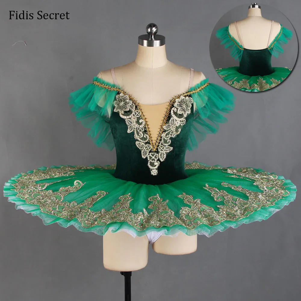 

Women/Child Green Classical Pancake Ballet Tutu,Off Shoulder GDC Competition Dress,Ballerina Sleeping Beauty YAGP Stage Costumes