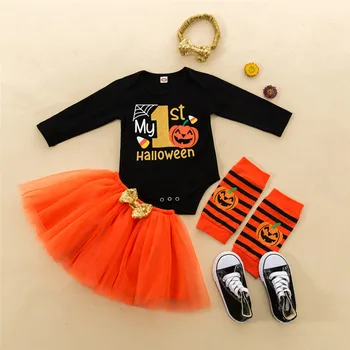 INS Hot Sales Halloween Girls Four-piece Set Pumpkin Printed Shirt plus wang sha qun Foot Sock Headscarf
INS Hot Sales Halloween Girls Four-piece Set Pumpkin Printed Shirt plus wang sha qun Foot Sock Headscarf