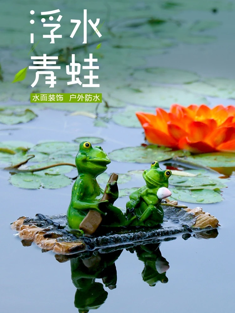 

Garden Decoration Statue Outdoor Garden Pond Landscape Simulation Frog Fish Tank Floating Water Animal Resin Lotus Sculpture