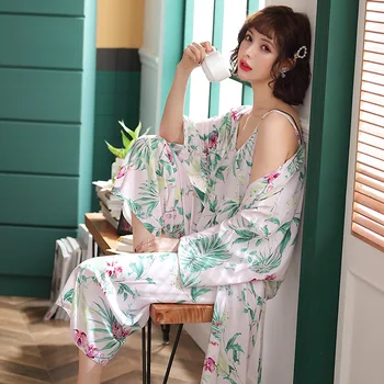 Youhottest 3 Piece Female Silk Cotton Pajamas Set Print Long Sleeve Soft Women Sleepwear
Youhottest 3 Piece Female Silk Cotton Pajamas Set Print Long Sleeve Soft Women Sleepwear