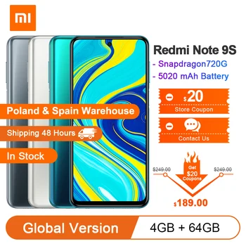 Global Version Xiaomi Redmi Note 9S 4GB 64GB 5020 mAh smartphone Snapdragon720G Octa Core 6.67'' FHD+ Display 48MP Quad Camera 
Global Version Xiaomi Redmi Note 9S 4GB 64GB 5020 mAh smartphone Snapdragon720G Octa Core 6.67'' FHD+ Display 48MP Quad Camera