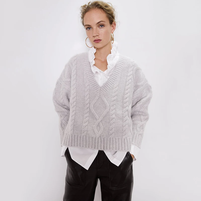 ZA Autumn Winter New Knit Sweater 2019 Europe and America Hot Sale Ladies Fashion Long-sleeved V-neck Loose Casual Knit Sweater
ZA Autumn Winter New Knit Sweater 2019 Europe and America Hot Sale Ladies Fashion Long-sleeved V-neck Loose Casual Knit Sweater