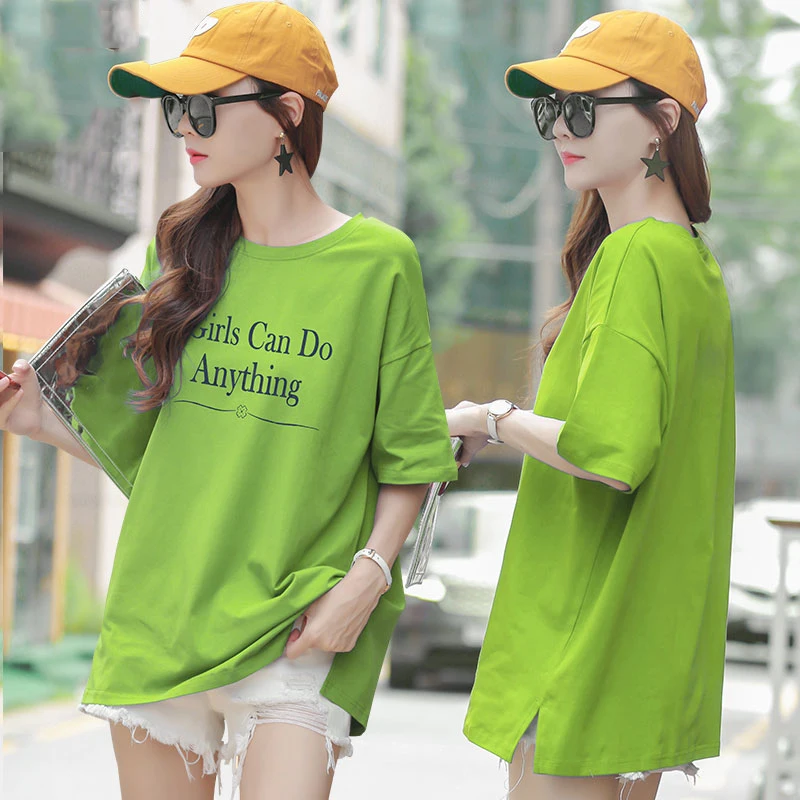 Summer Cotton T-shirt Women Fashion Loose Mid-length Avocado Green Tee Shirt Female Half Sleeve Plus Size Tops Ladies Streetwear
Summer Cotton T-shirt Women Fashion Loose Mid-length Avocado Green Tee Shirt Female Half Sleeve Plus Size Tops Ladies Streetwear