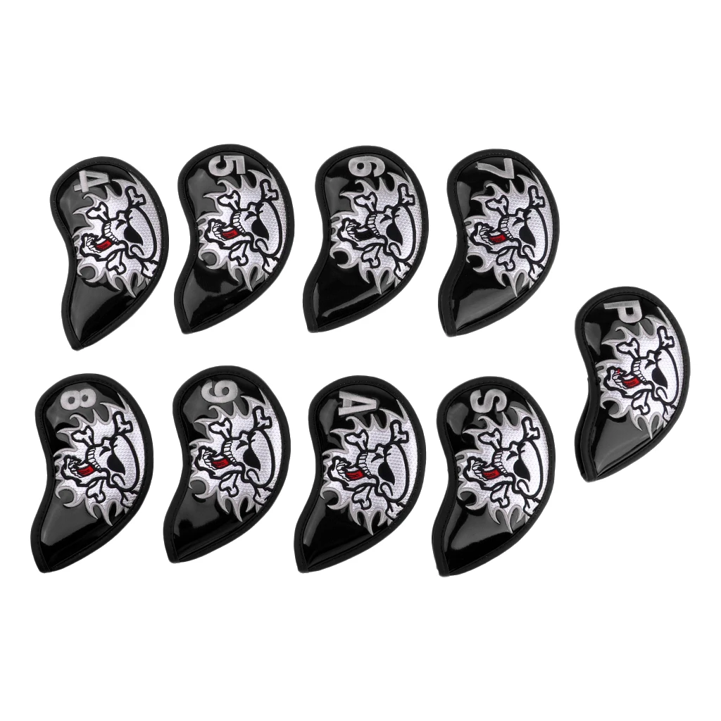 9 Pieces Universal Skull Golf Iron Head Cover Club Putter Headcover & Loop Tape Closure 9 Pieces Universal Skull Golf Iron Head Cover Club Putter Headcover & Loop Tape Closure