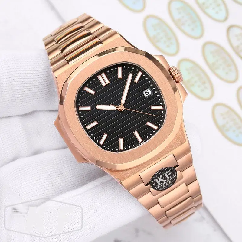 

Brand New Luxury Mens Rose Gold Stainless Steel Watches Mechanical Automatic Black Blue Sport NAUTILUS 5711 Sapphire