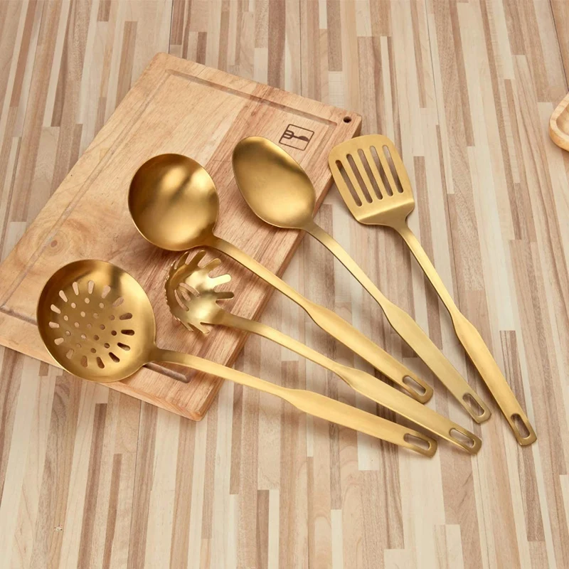 Stainless Steel Kitchen Utensils 5-Piece Cooking Trowel Set, Kitchen Tool Set, Gold
Stainless Steel Kitchen Utensils 5-Piece Cooking Trowel Set, Kitchen Tool Set, Gold